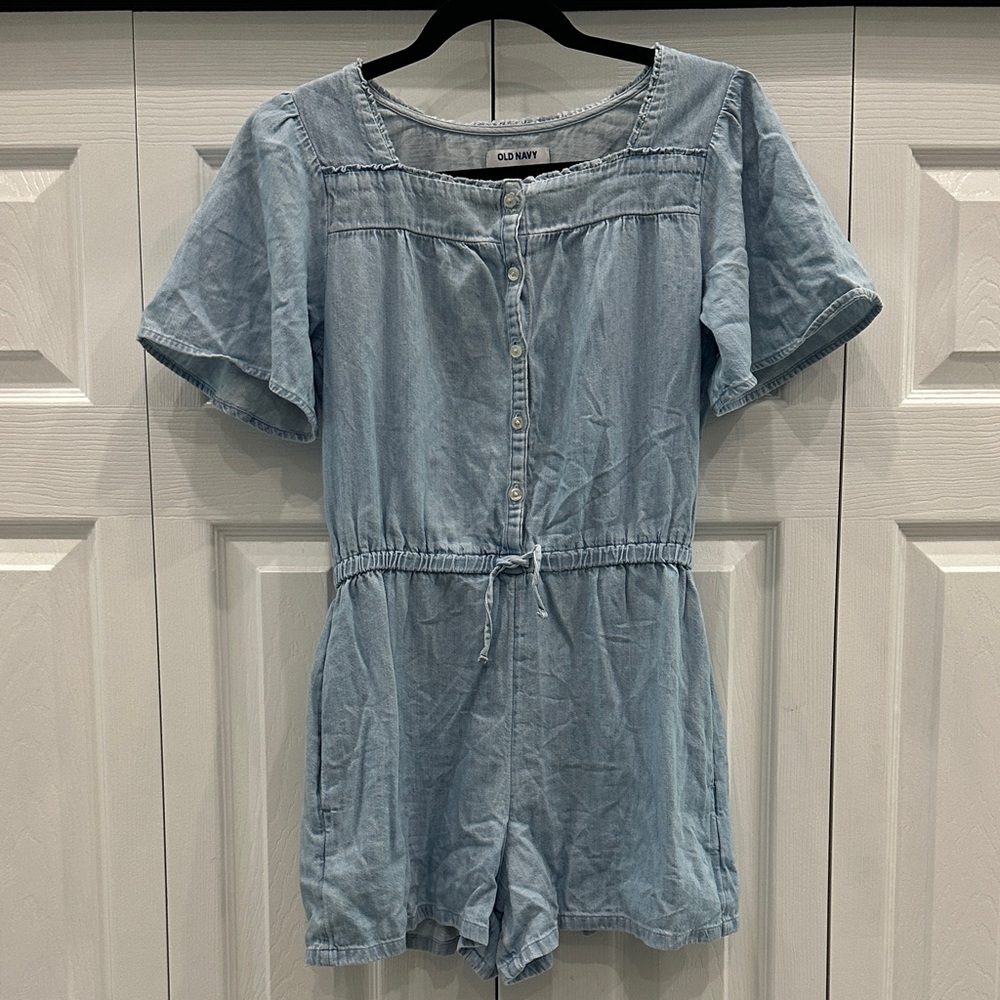 Old Navy Denim Blue Button-Up Romper